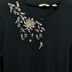 Vintage Bechamel‎ Women's Black Embroidered Cotton Top Long Sleeve Size Large